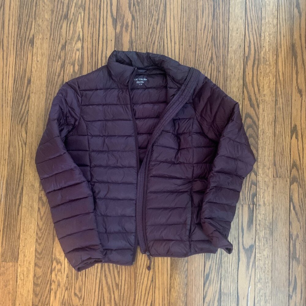 Purple Joe Fresh slim womens down puffer coat with bag